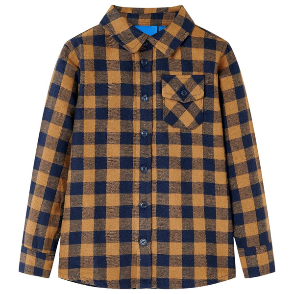 Kinderhemd Karomuster Cognac und Blau 116