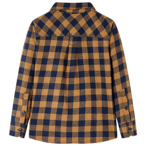 Kinderhemd Karomuster Cognac und Blau 116