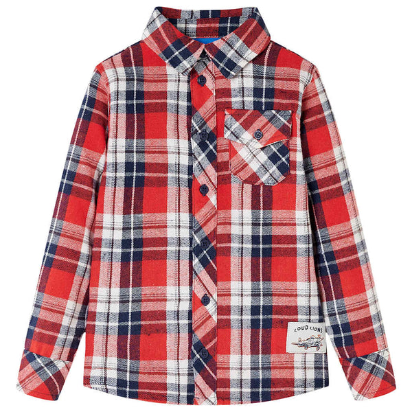 Kinderhemd Karomuster Rot und Marineblau 116