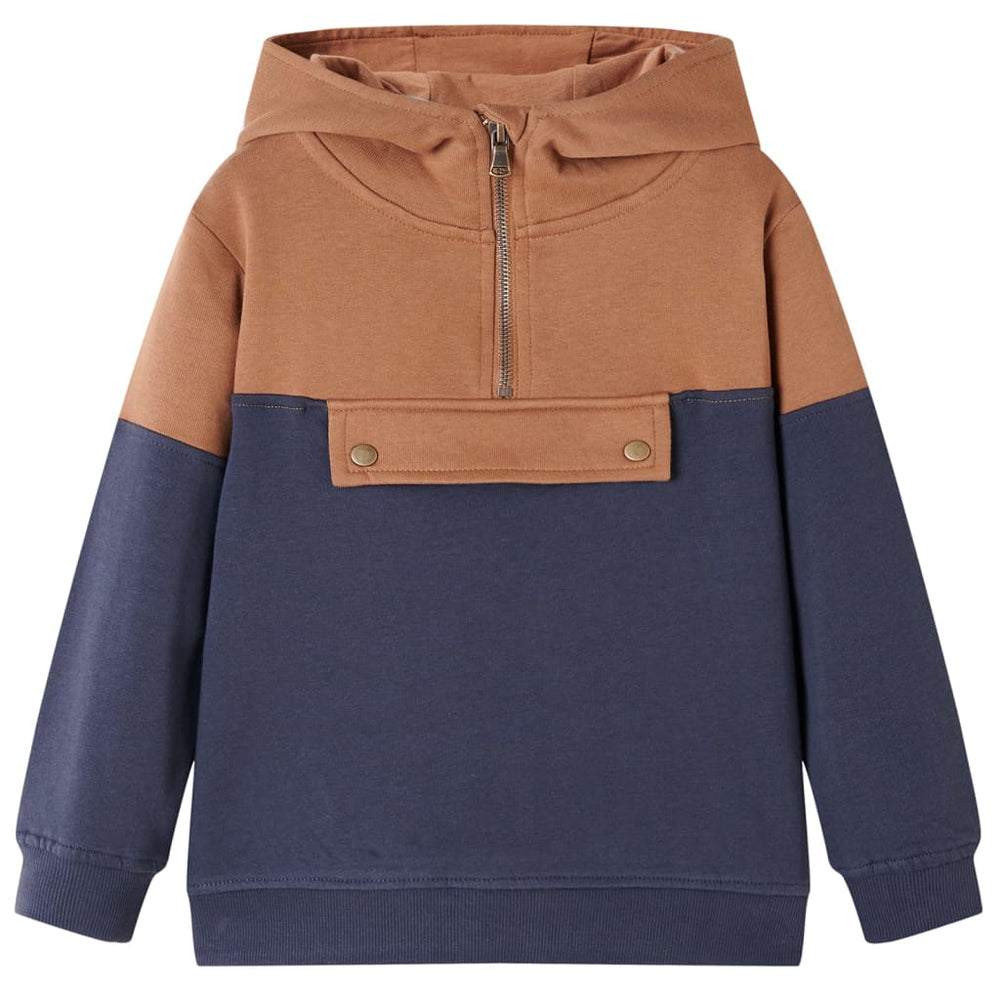 Sweat à capuche enfant demi-zip Anthracite Cognac 104