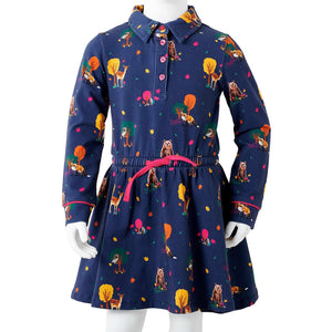 Kinderkleid mit Langen Ärmeln und Kordelzug Marineblau 140