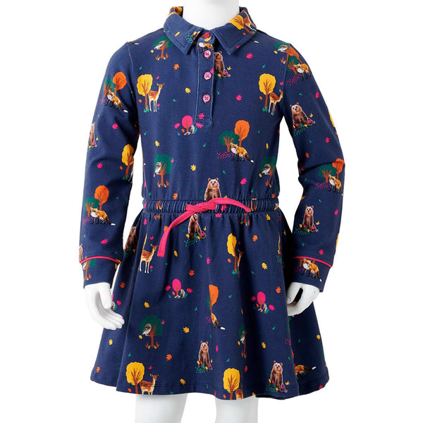 Kinderkleid mit Langen Ärmeln und Kordelzug Marineblau 140