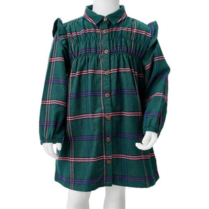 Kinderkleid mit Langen Ärmeln und Rüschen Dunkelgrün 116