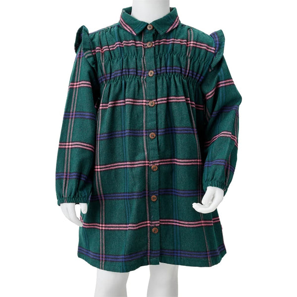Kinderkleid mit Langen Ärmeln und Rüschen Dunkelgrün 116
