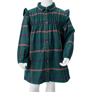 Kinderkleid mit Langen Ärmeln und Rüschen Dunkelgrün 128