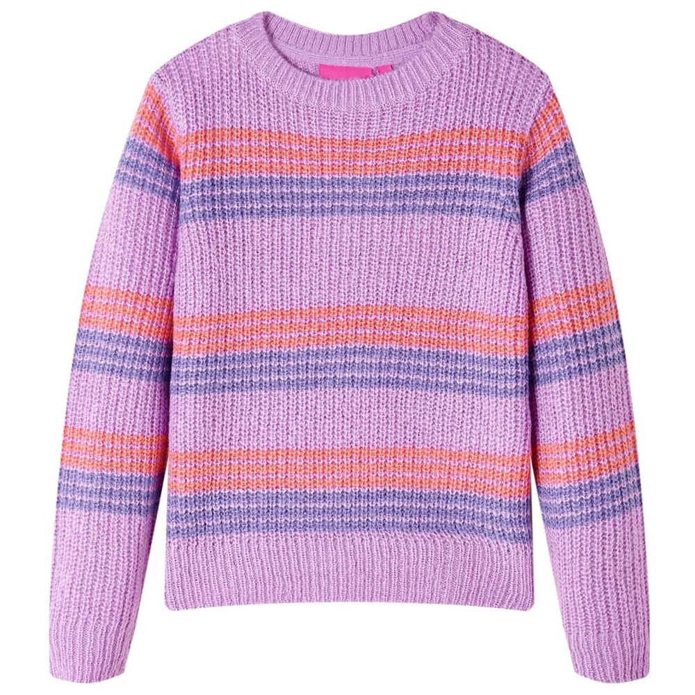Pull enfant rayé tricoté violet et rose 92
