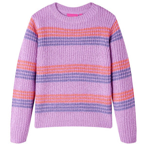 Kinderpullover mit Streifen Gestrickt Lila und Rosa 128