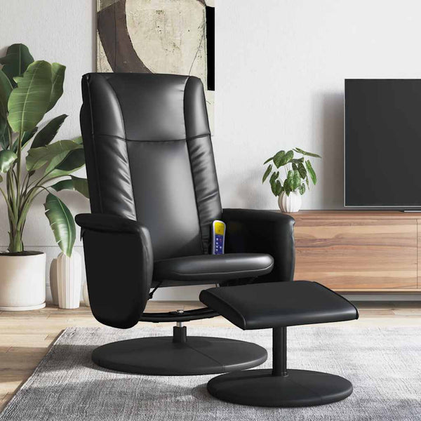 Massagesessel mit Hocker, Schwarz Kunstleder