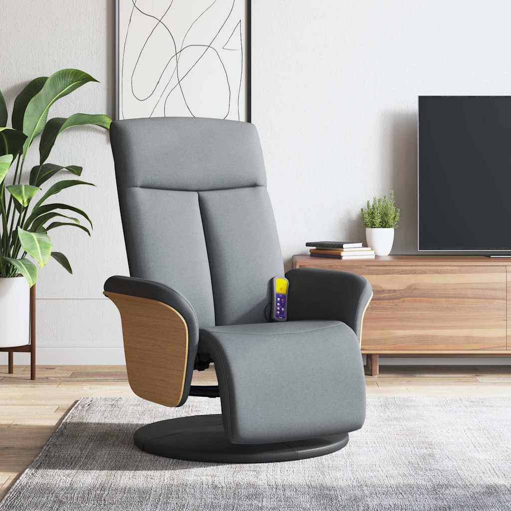 vidaXL Massage Recliner with Footrest Light Gray Fabric
