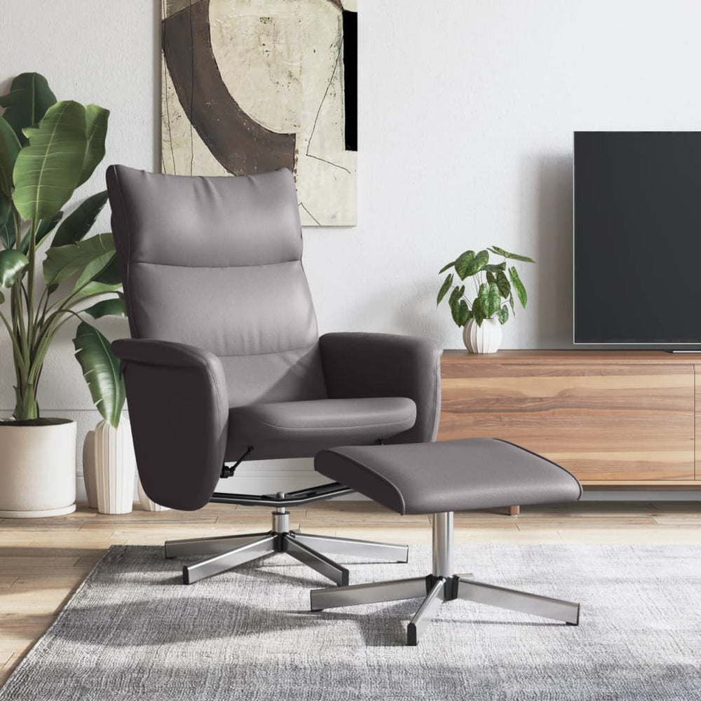 Relaxsessel Grau mit Hocker Kunstleder