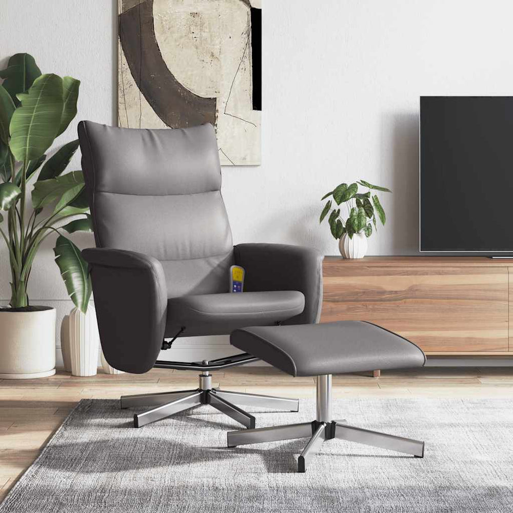 Massagesessel mit Hocker Grau Kunstleder