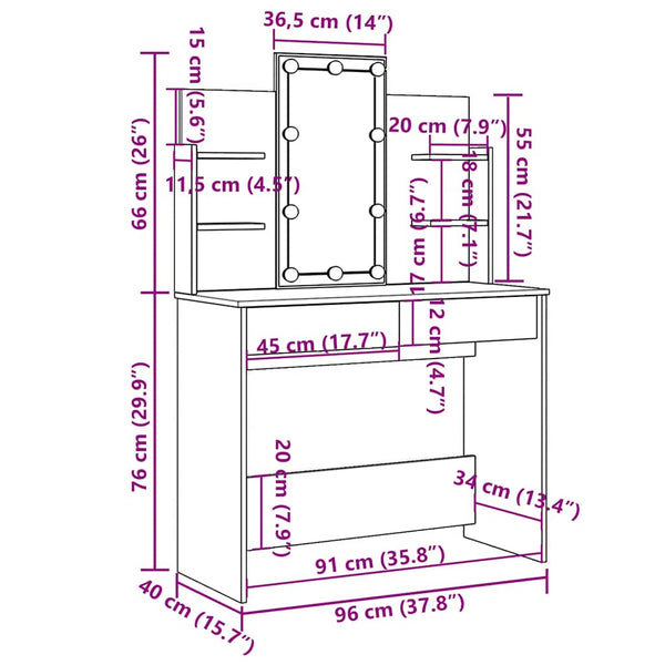 Schminktisch mit LED Weiß 96x40x142 cm