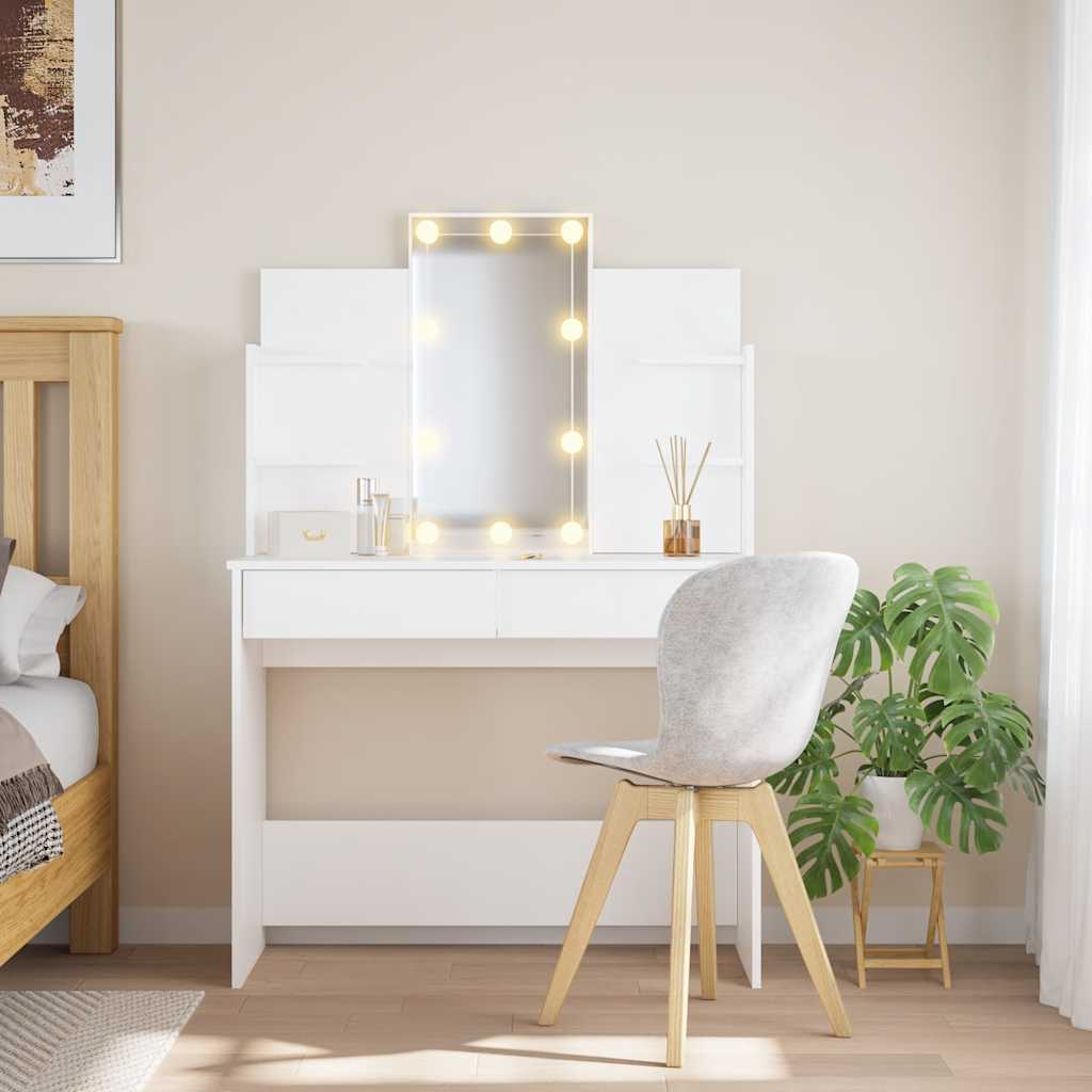 Schminktisch mit LED Weiß 96x40x142 cm