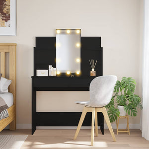 Schminktisch Schwarz mit LED-Beleuchtung 96 cm