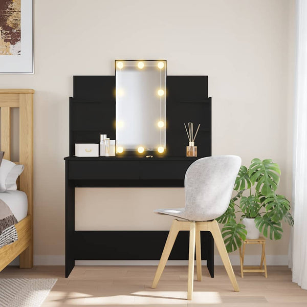 Schminktisch Schwarz mit LED-Beleuchtung 96 cm