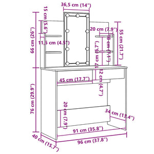 Schminktisch mit LED Sonoma-Eiche 96x40x142 cm
