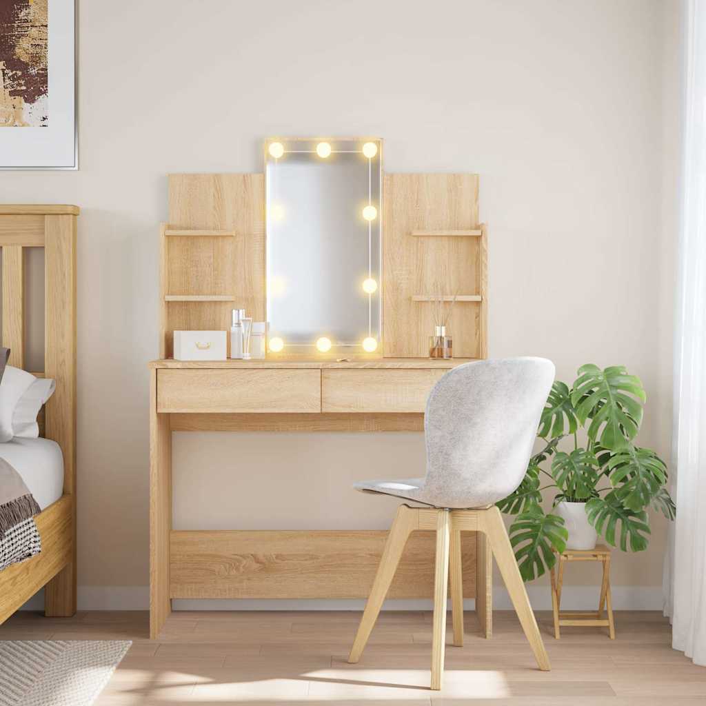 Schminktisch mit LED Sonoma-Eiche 96x40x142 cm