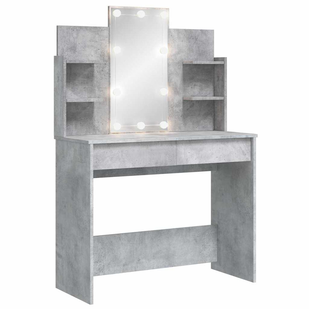 vidaXL Dressing Table with LED Lights Concrete Gray 96x40x142 cm