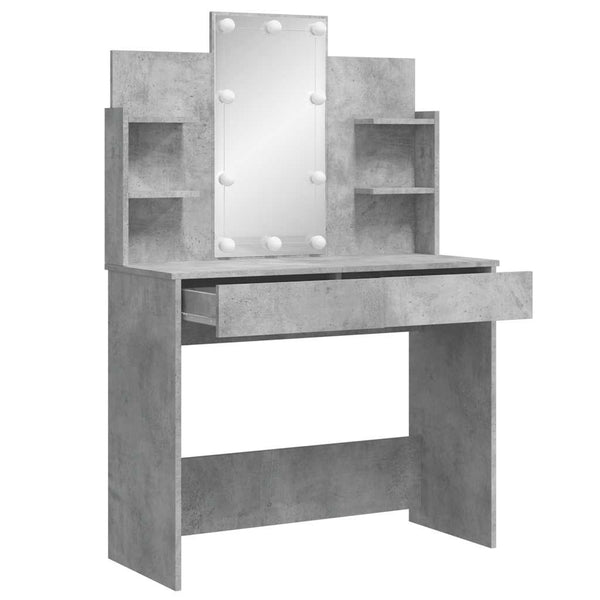 Schminktisch mit LED Betongrau 96x40x142 cm