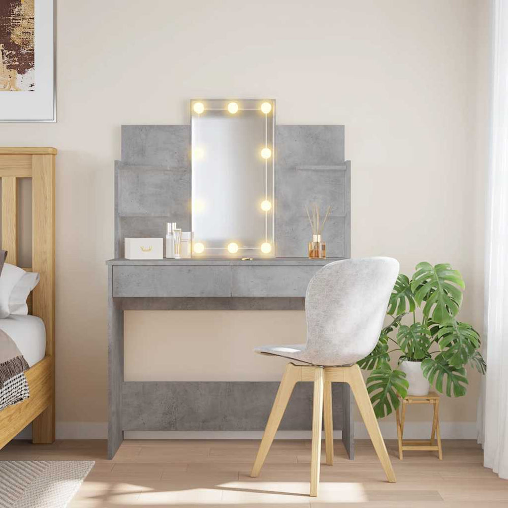 vidaXL Dressing Table with LED Lights Concrete Gray 96x40x142 cm