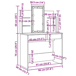 Schminktisch mit LED Grau Sonoma 96x40x142 cm