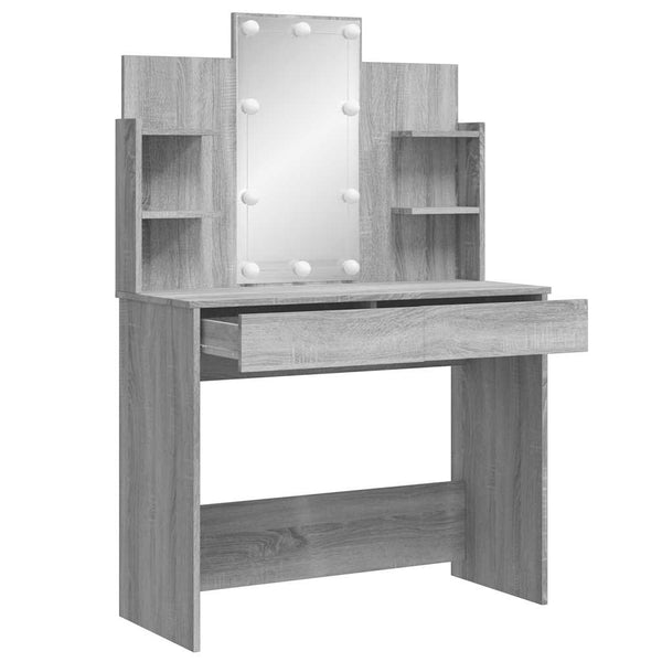 Schminktisch mit LED Grau Sonoma 96x40x142 cm