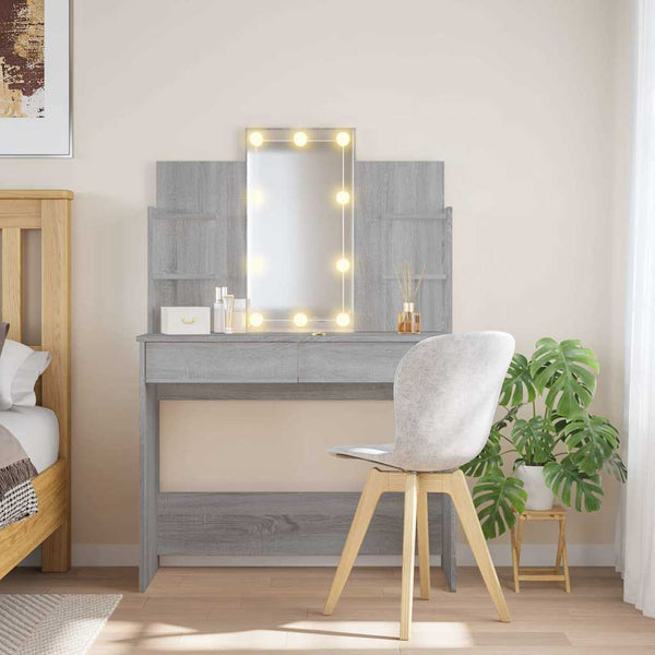 Schminktisch mit LED Grau Sonoma 96x40x142 cm