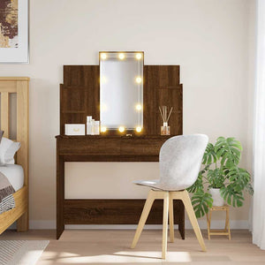 Schminktisch mit LED Spiegel Braun Eiche