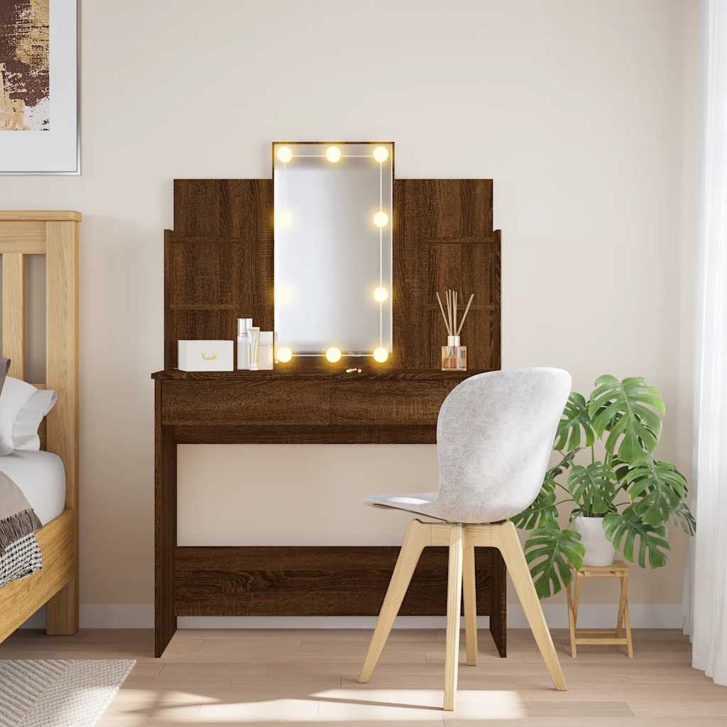 Schminktisch mit LED Spiegel Braun Eiche