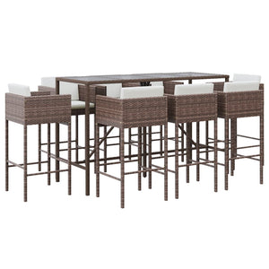 vidaXL Ensemble de bar de jardin 9 pcs avec coussins résine tressée marron