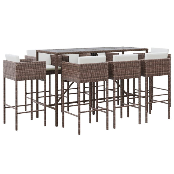 vidaXL Ensemble de bar de jardin 9 pcs avec coussins résine tressée marron