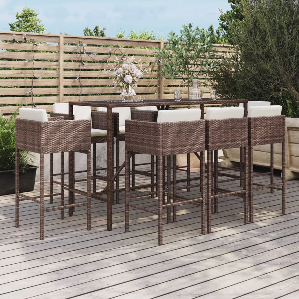 vidaXL Ensemble de bar de jardin 9 pcs avec coussins résine tressée marron