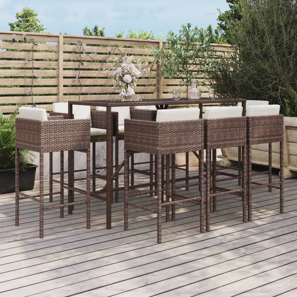 vidaXL Ensemble de bar de jardin 9 pcs avec coussins résine tressée marron