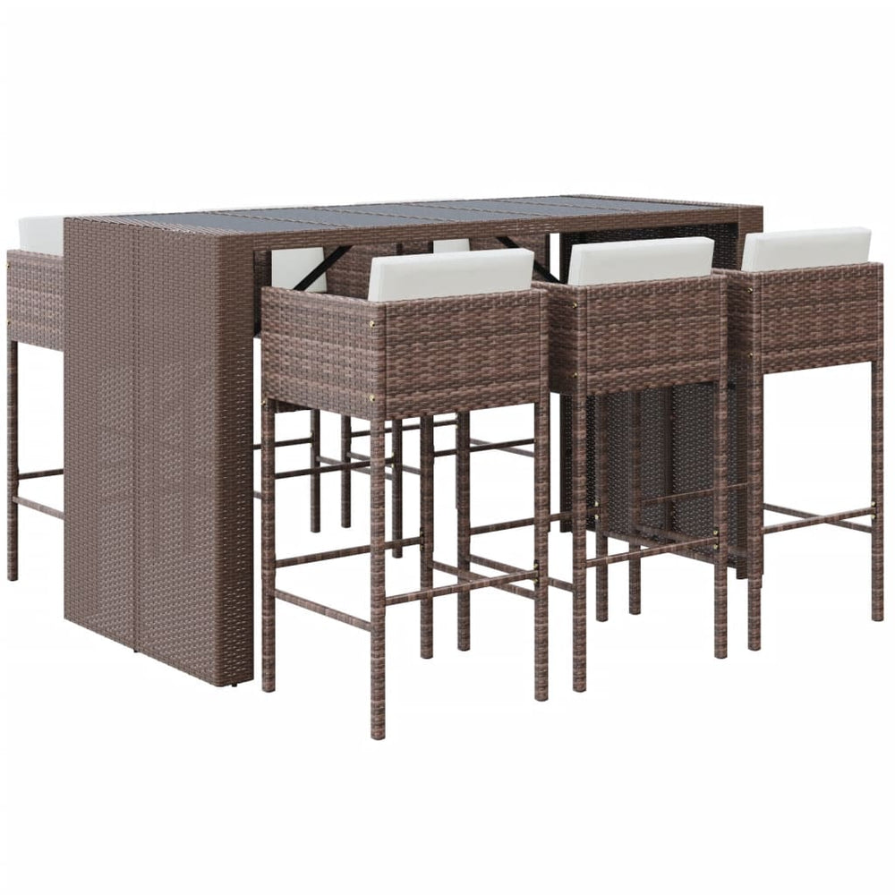 vidaXL Ensemble de bar de jardin 7 pièces avec coussins en résine tressée marron