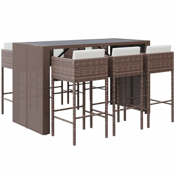 vidaXL Ensemble de bar de jardin 7 pièces avec coussins en résine tressée marron