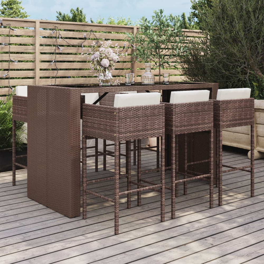 vidaXL Ensemble de bar de jardin 7 pièces avec coussins en résine tressée marron