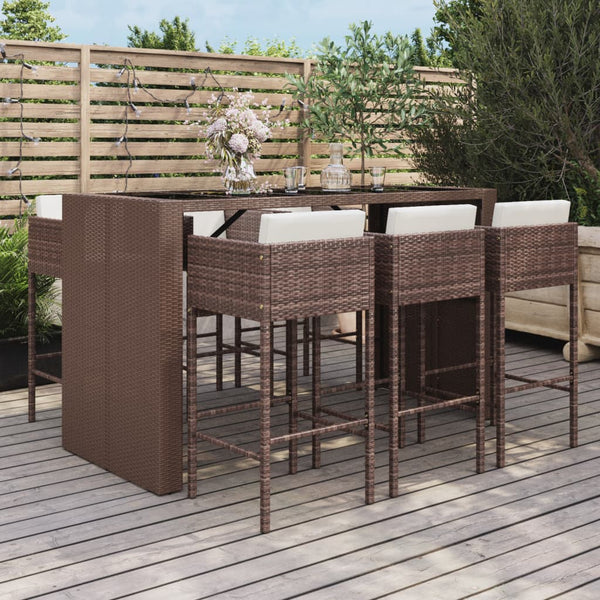 vidaXL Ensemble de bar de jardin 7 pièces avec coussins en résine tressée marron
