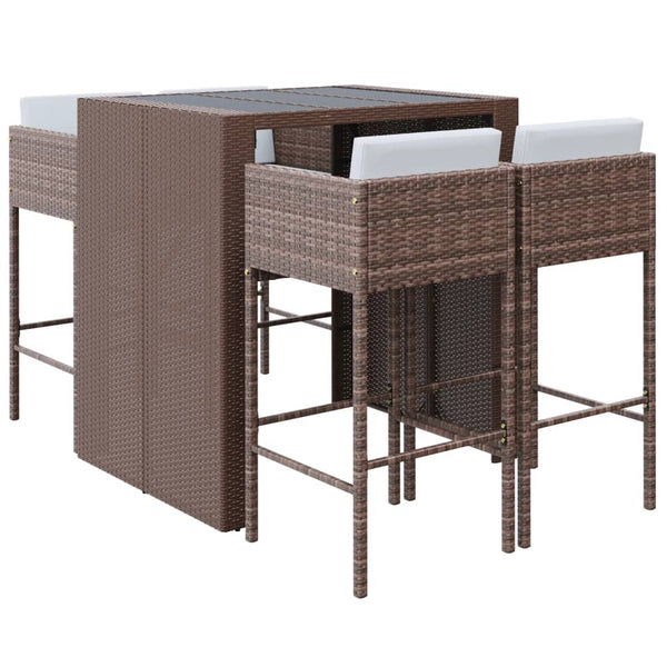 vidaXL Ensemble de bar de jardin 5 pcs avec coussins résine tressée marron
