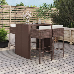 vidaXL Ensemble de bar de jardin 5 pcs avec coussins résine tressée marron