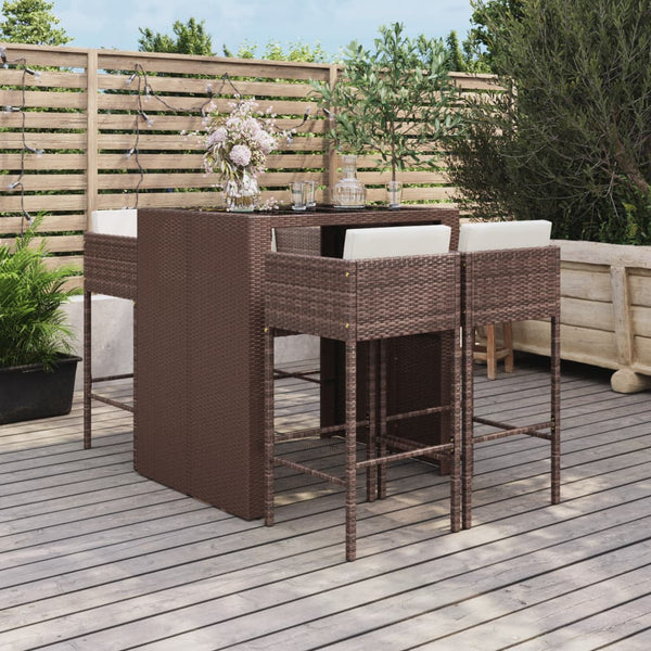 vidaXL Ensemble de bar de jardin 5 pcs avec coussins résine tressée marron