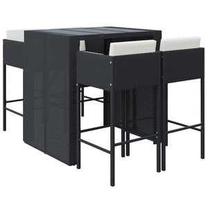 vidaXL Ensemble de bar de jardin 5 pcs avec coussins noir résine tressée
