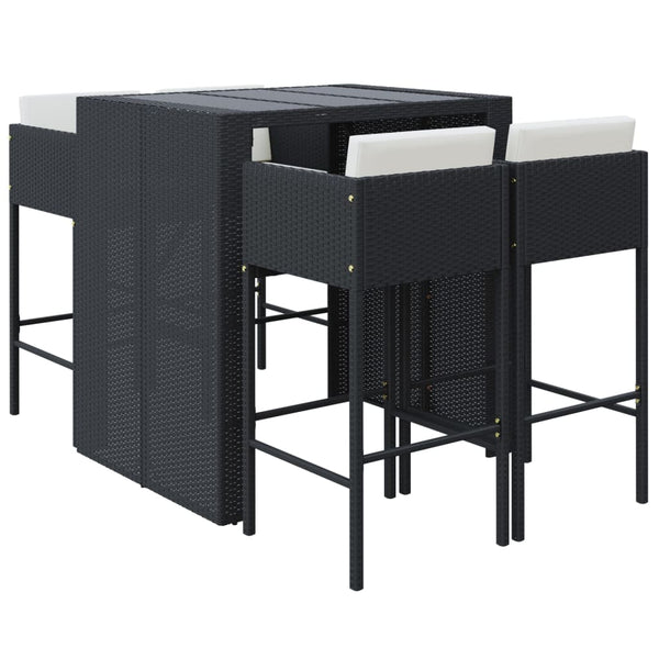 vidaXL Ensemble de bar de jardin 5 pcs avec coussins noir résine tressée