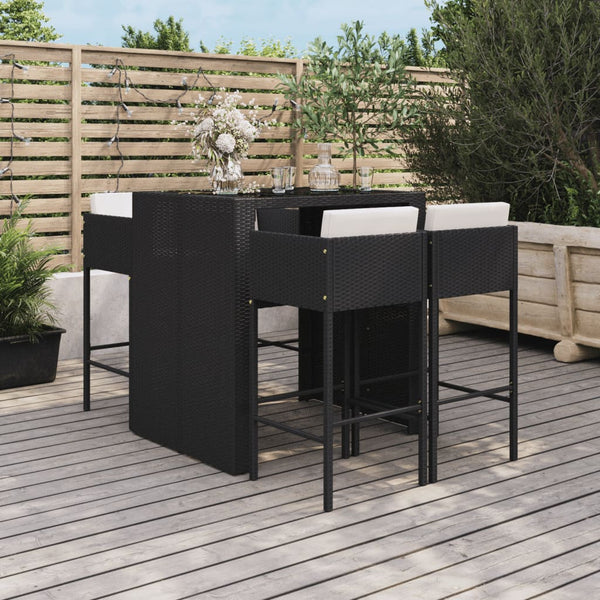 vidaXL Ensemble de bar de jardin 5 pcs avec coussins noir résine tressée
