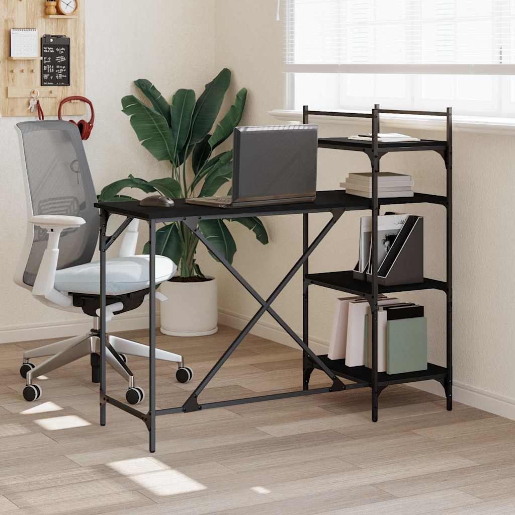 Computertisch mit Regal, Schwarz, 120 cm