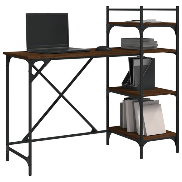 Computertisch mit Regal Braun Eiche-Optik