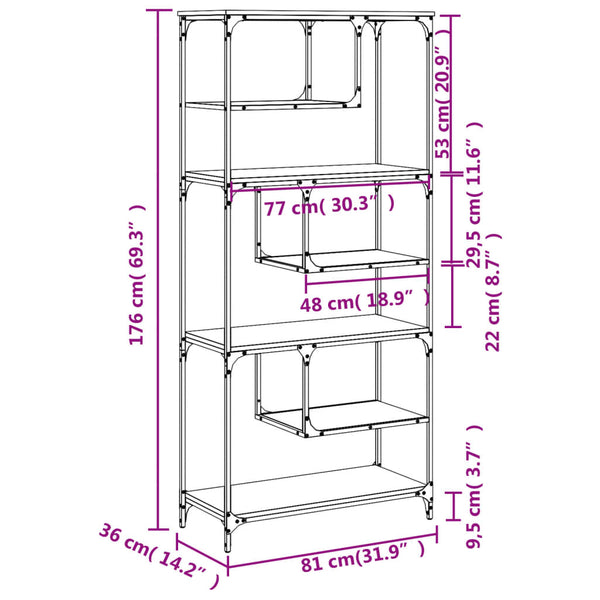 Bücherregal Grau Sonoma 81x36x176 cm
