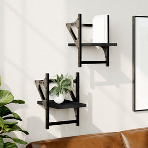 Wandregale mit Stange, Schwarz, 2er-Set