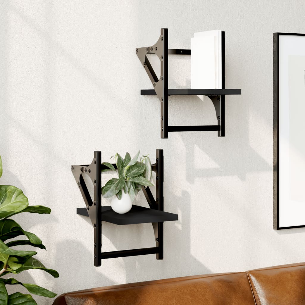 Wandregale mit Stange, Schwarz, 2er-Set