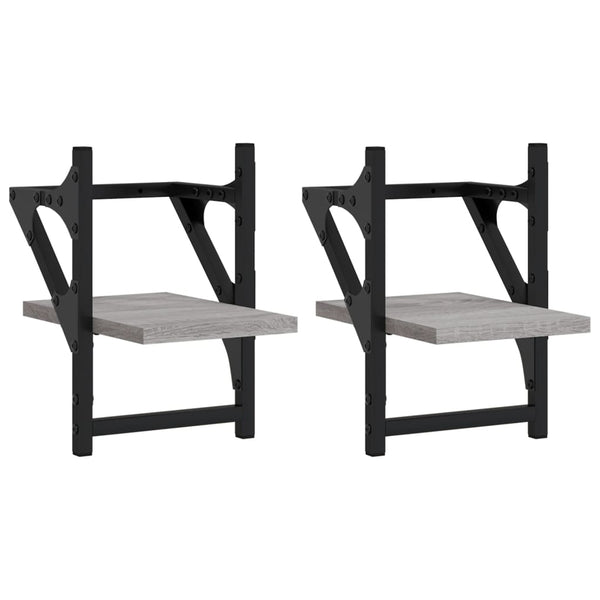 Wandregale mit Stange Grau Sonoma 2er Set