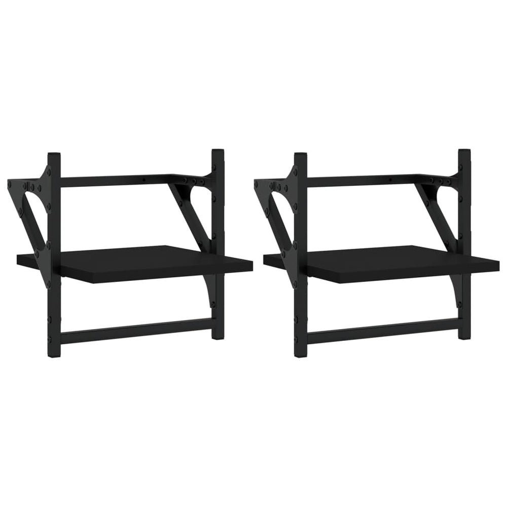 Wandregale mit Stange, 2er Set, Schwarz